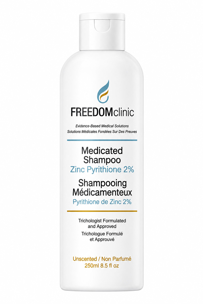 FREEDOMclinic Medicated Shampoo with 2% Zinc Pyrithione helps manage dandruff, scaling, excess oil and seborrheic dermatitis.